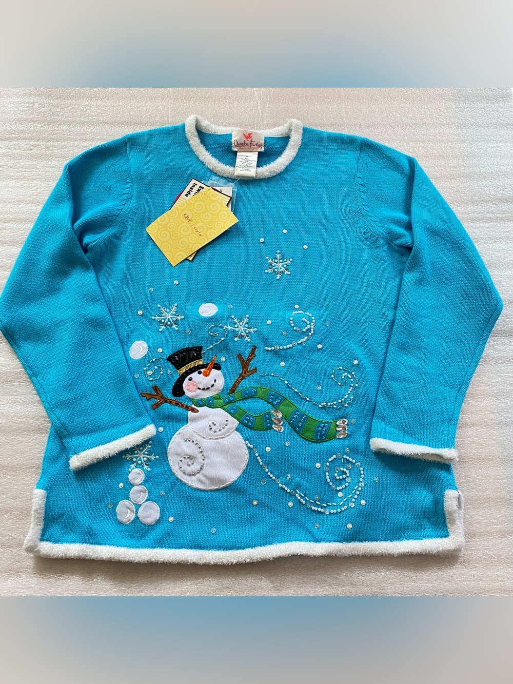 NWT Quaker Factory Snowman Light-Up Winter
Christmas Turquoise Holiday Sweater